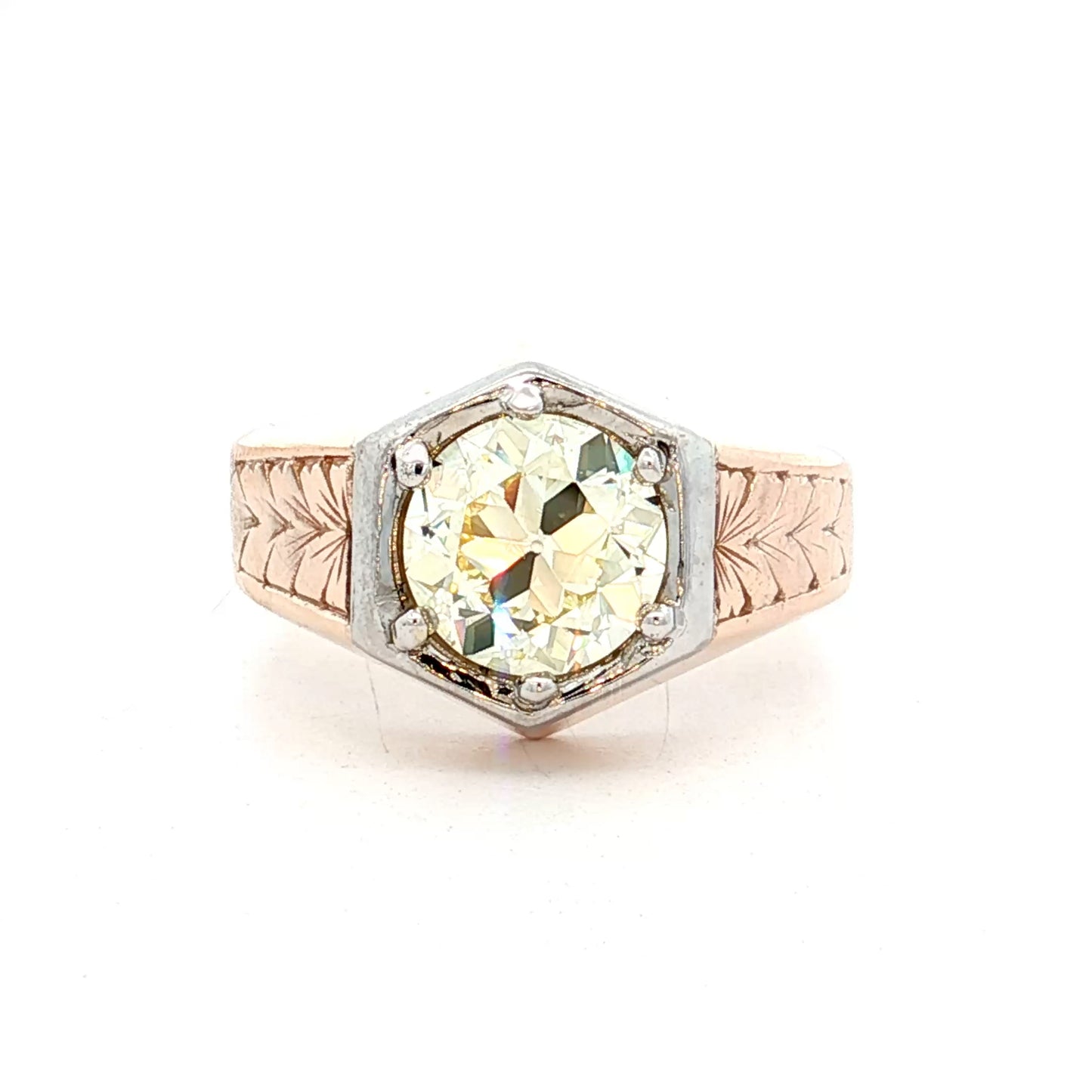 1.80 Art Deco Mens Diamond Ring in 14k Rose/White Gold