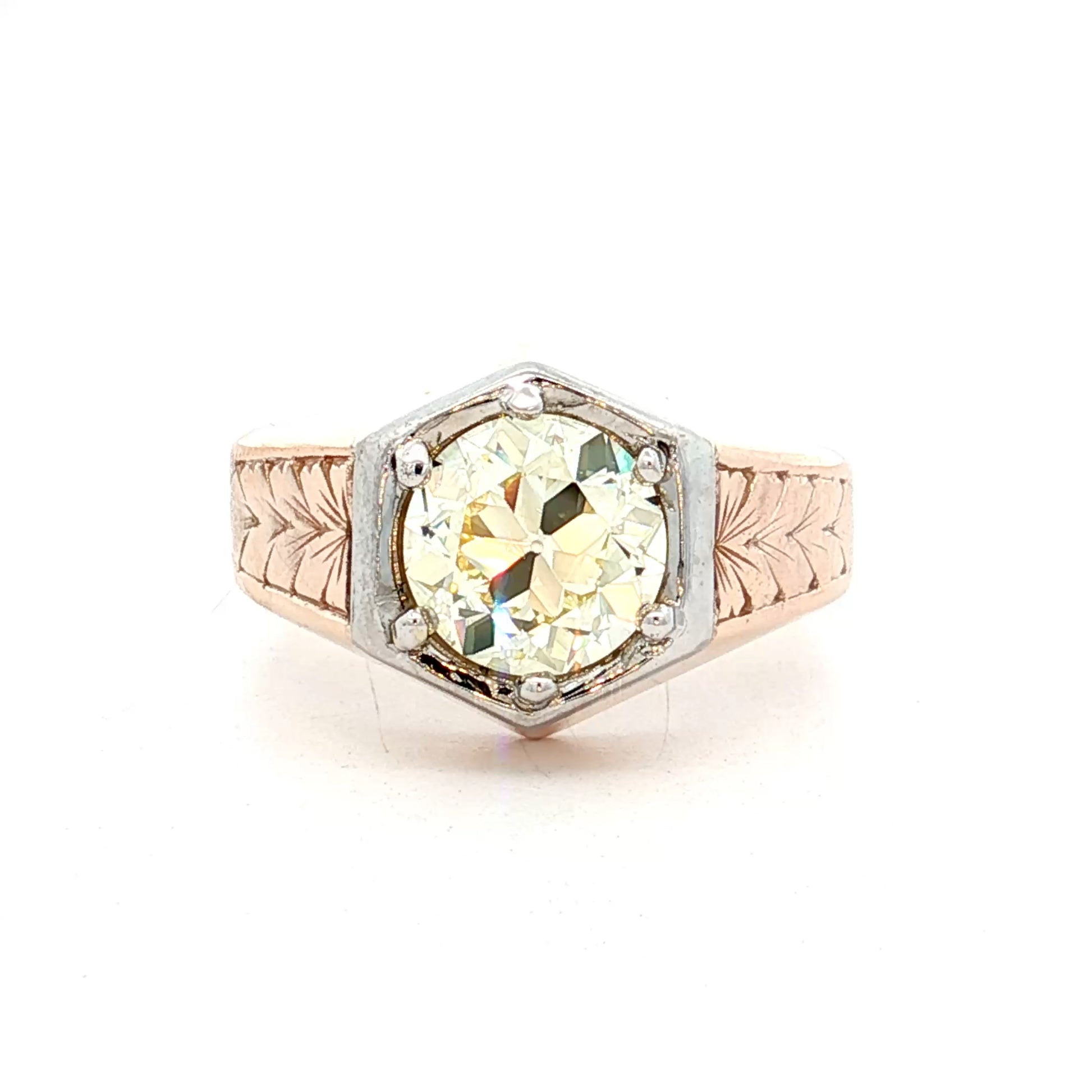 1.80 Art Deco Mens Diamond Ring in 14k Rose/White Gold