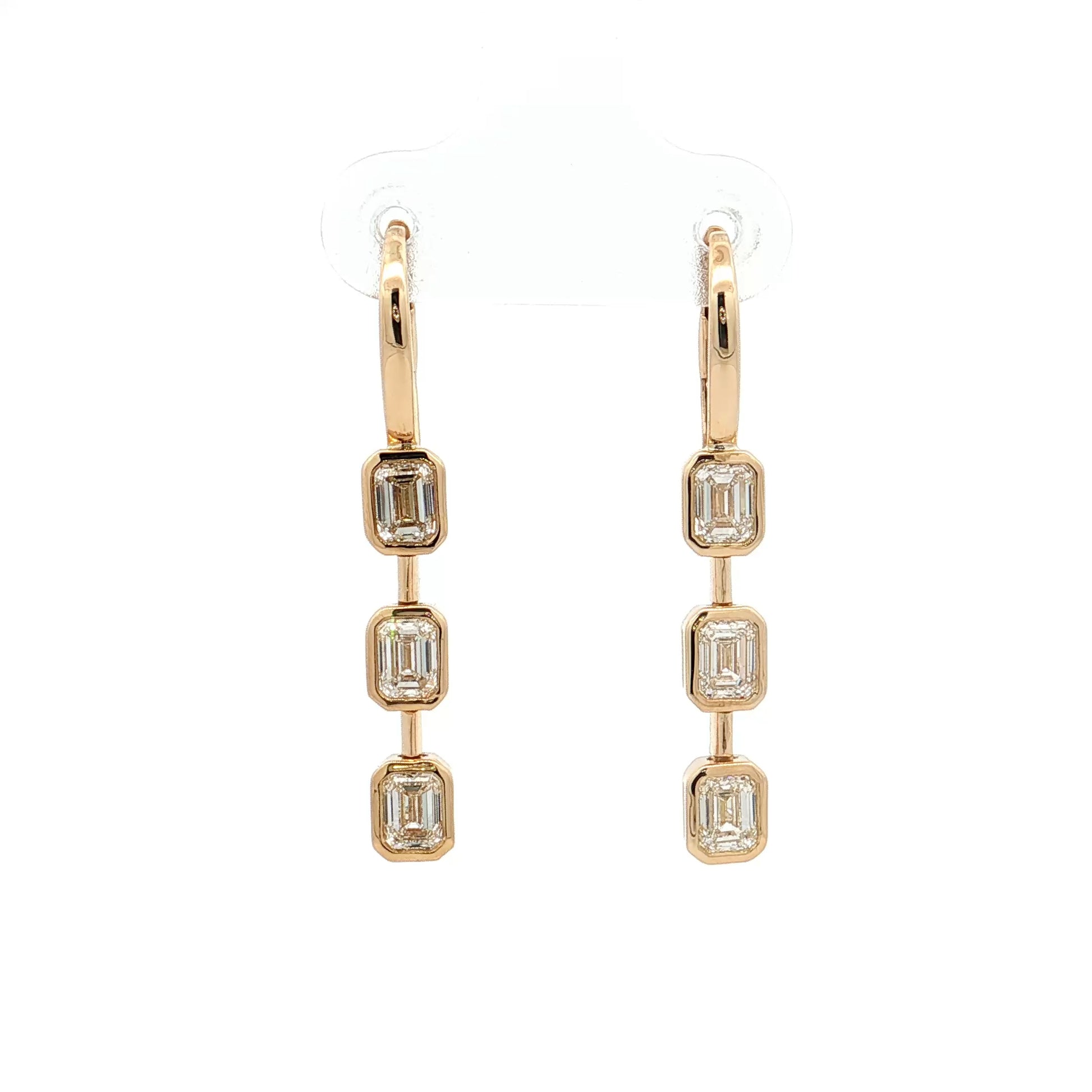 1.80 Emerald Cut Diamond Drop Earrings 14k Yellow Gold