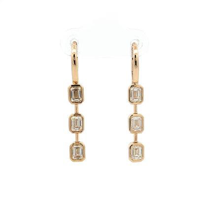 1.80 Emerald Cut Diamond Drop Earrings 14k Yellow Gold