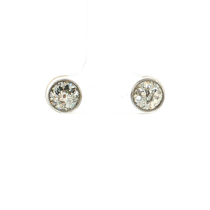 1.80 Old European Diamond Stud Earrings Platinum & 14k