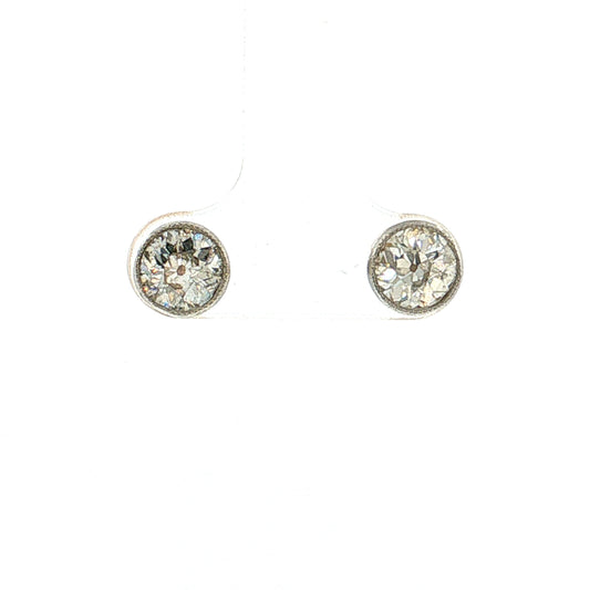 1.80 Old European Diamond Stud Earrings Platinum & 14k