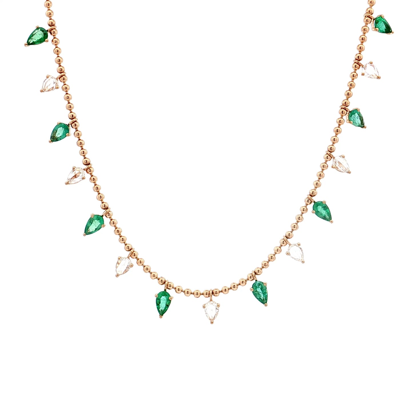 1.80 Pear Emerald & Rose Diamond Necklace 18k