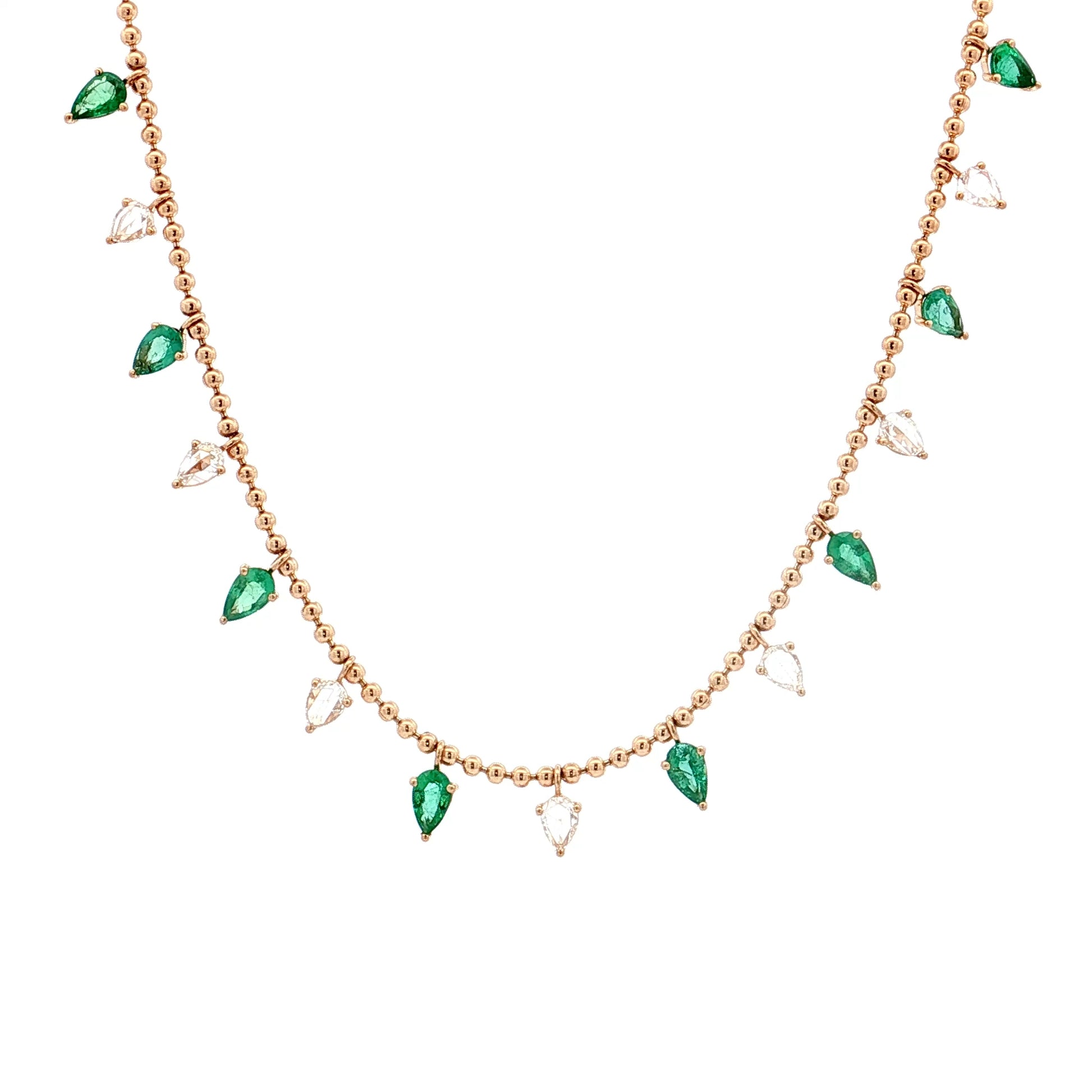 1.80 Pear Emerald & Rose Diamond Necklace 18k