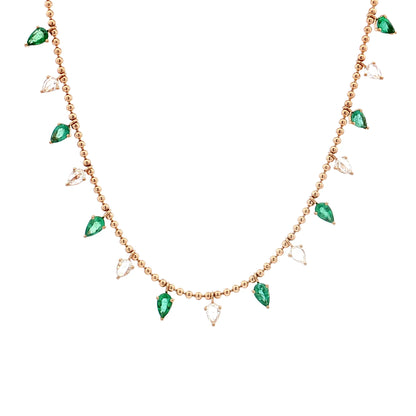 1.80 Pear Emerald & Rose Diamond Necklace 18k