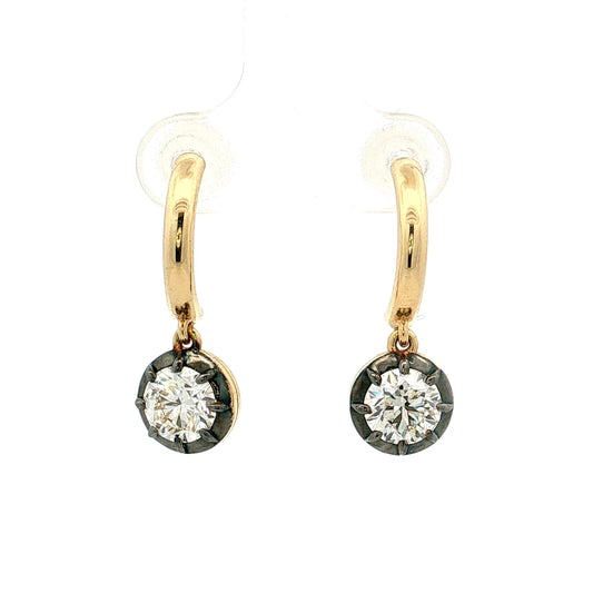 1.80 Round Diamond Drop Earrings 18k Yellow Gold