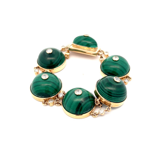 1.80 Vintage Mid-Century Malachite & Diamond Bracelet 14k
