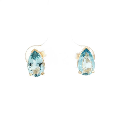1.86 Pear Aquamarine Stud Earrings in 14k Yellow Gold