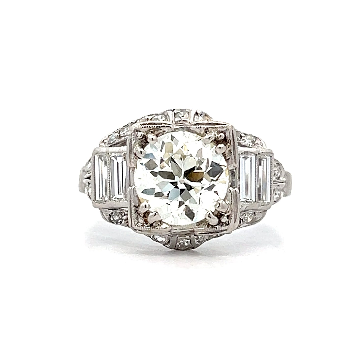 1.88 Deco Old Euro Diamond Engagement Ring in Platinum