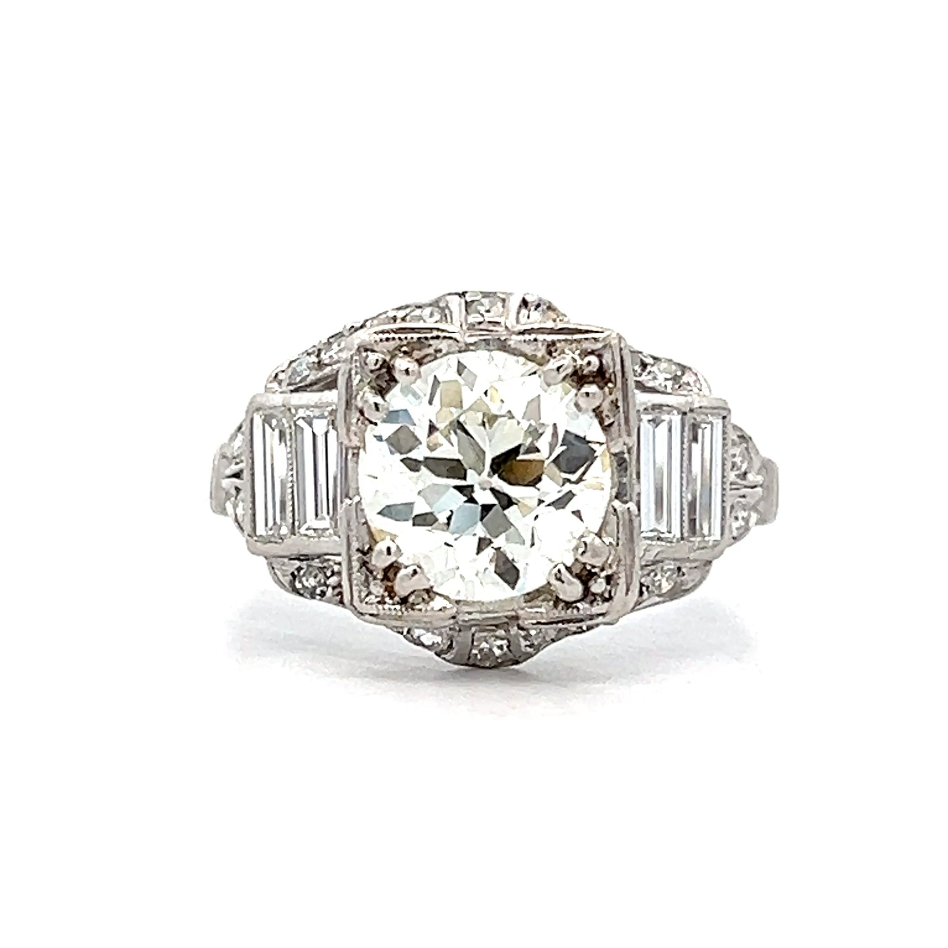 1.88 Deco Old Euro Diamond Engagement Ring in Platinum