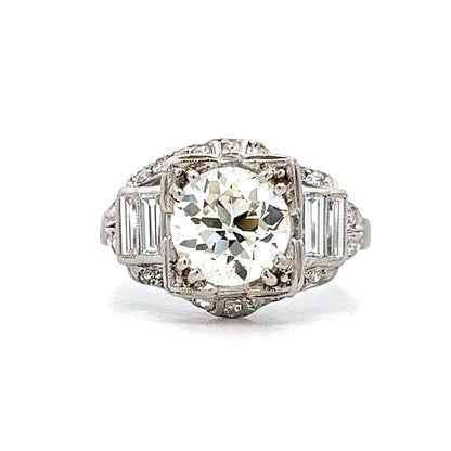 1.88 Deco Old Euro Diamond Engagement Ring in Platinum