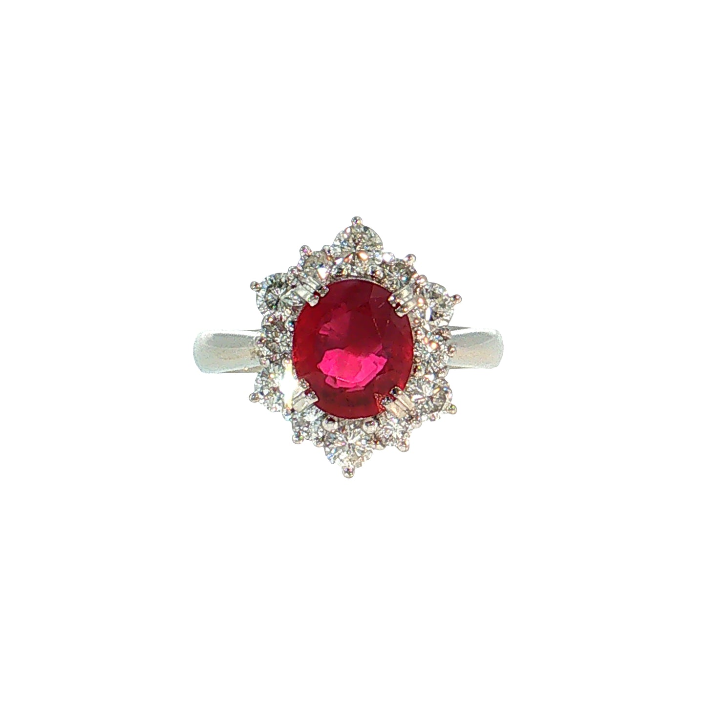 1.91 Oval Ruby & Diamond Halo Ring Platinum