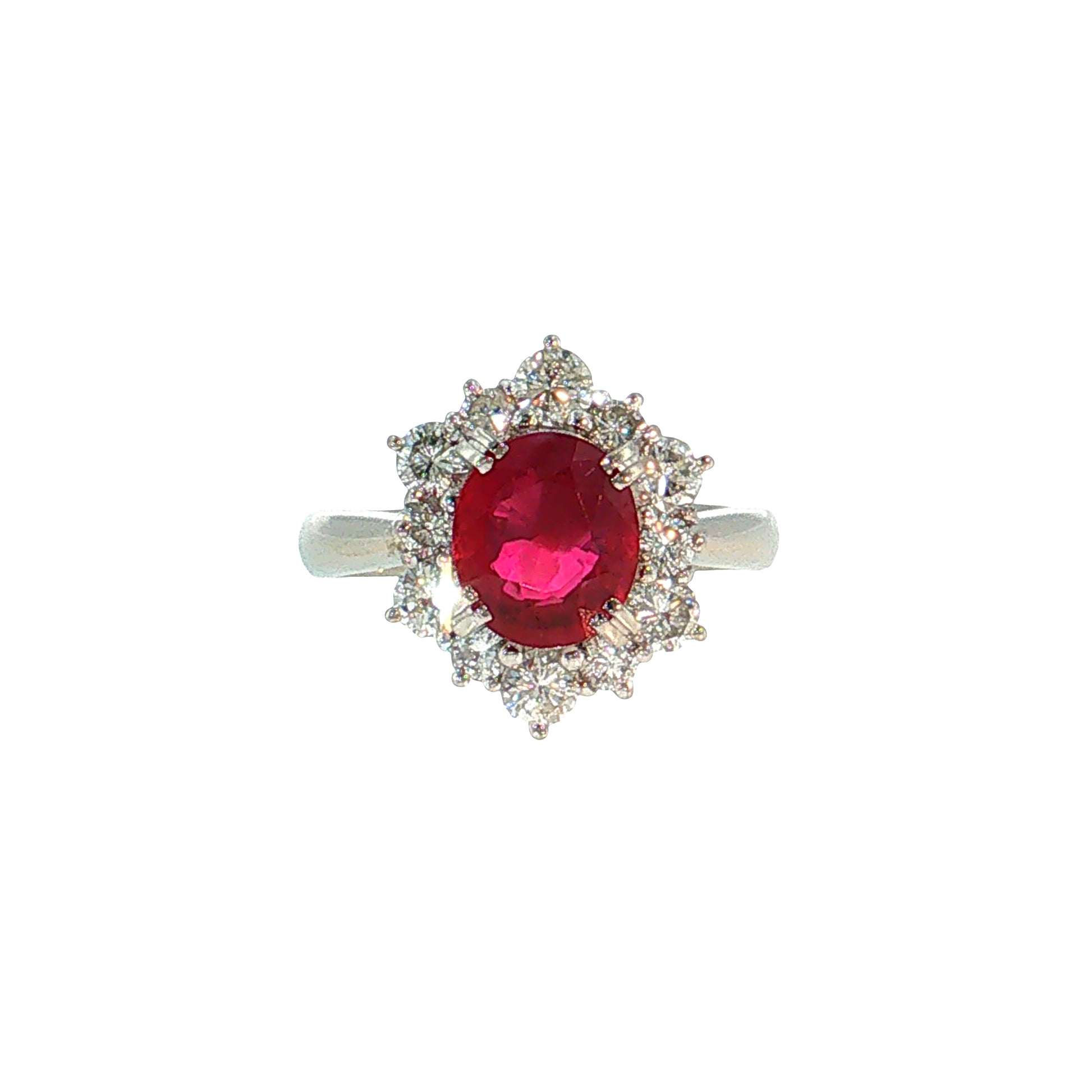 1.91 Oval Ruby & Diamond Halo Ring Platinum