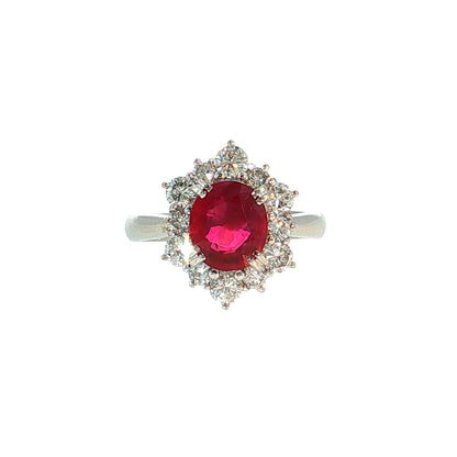 1.91 Oval Ruby & Diamond Halo Ring Platinum