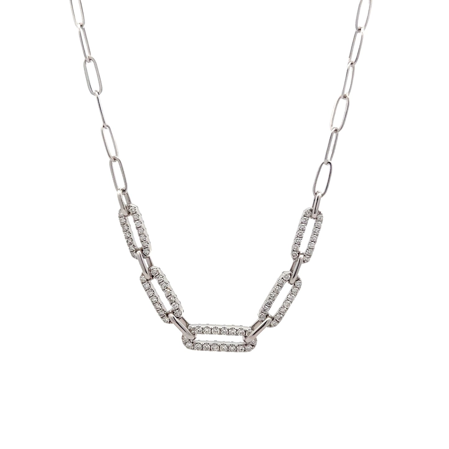 1.91 Pave Diamond Paperclip Necklace in 18k