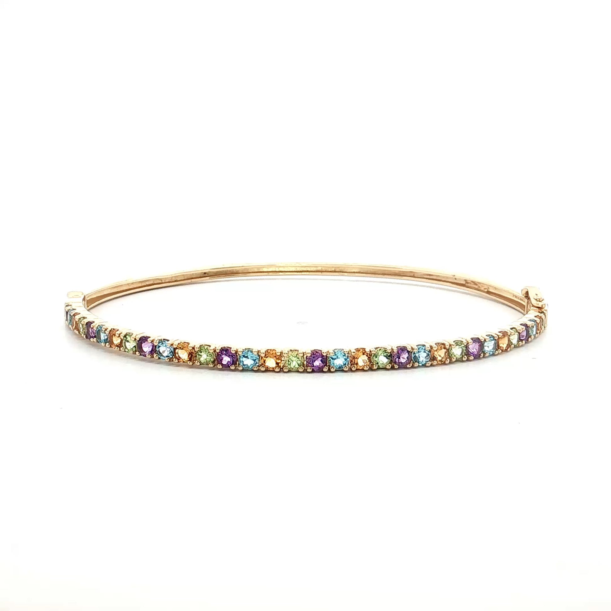 1.92 Mixed Gemstone Bangle Bracelet 14k Yellow Gold