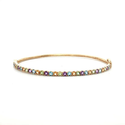 1.92 Mixed Gemstone Bangle Bracelet 14k Yellow Gold