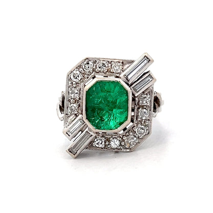 1.93 Antique Deco Emerald & Diamond Cocktail Ring in 18k