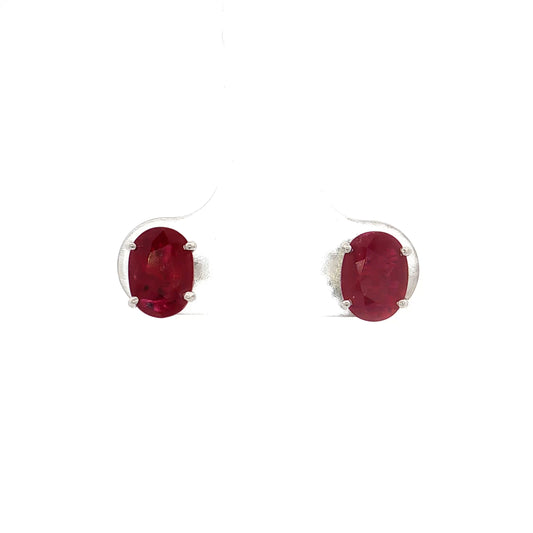 1.96 Oval Ruby Stud Earrings 18k White Gold