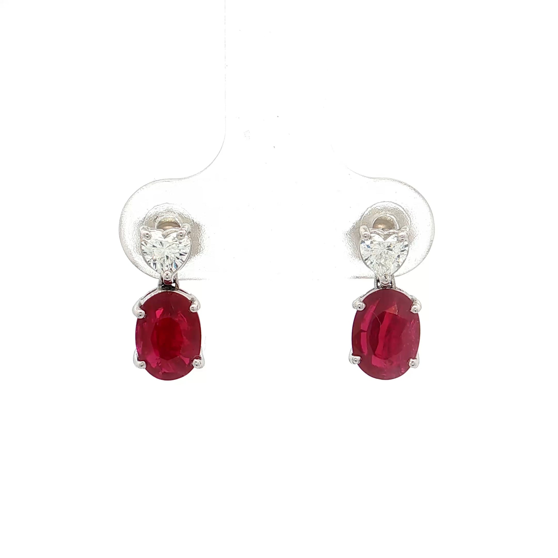 1.96 Ruby & Heart Diamond Drop Stud Earrings 18k