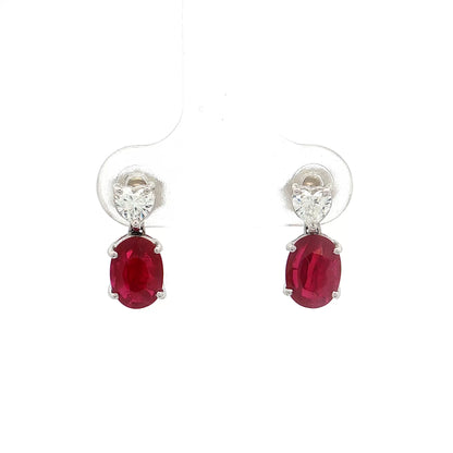 1.96 Ruby & Heart Diamond Drop Stud Earrings 18k