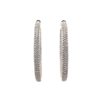1.97 Pave Diamond Hoop Earrings in 14k White Gold