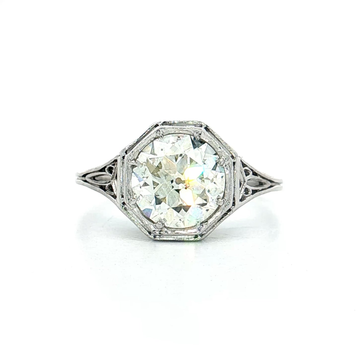 1.99 Antique Art Deco Diamond Engagement Ring Platinum