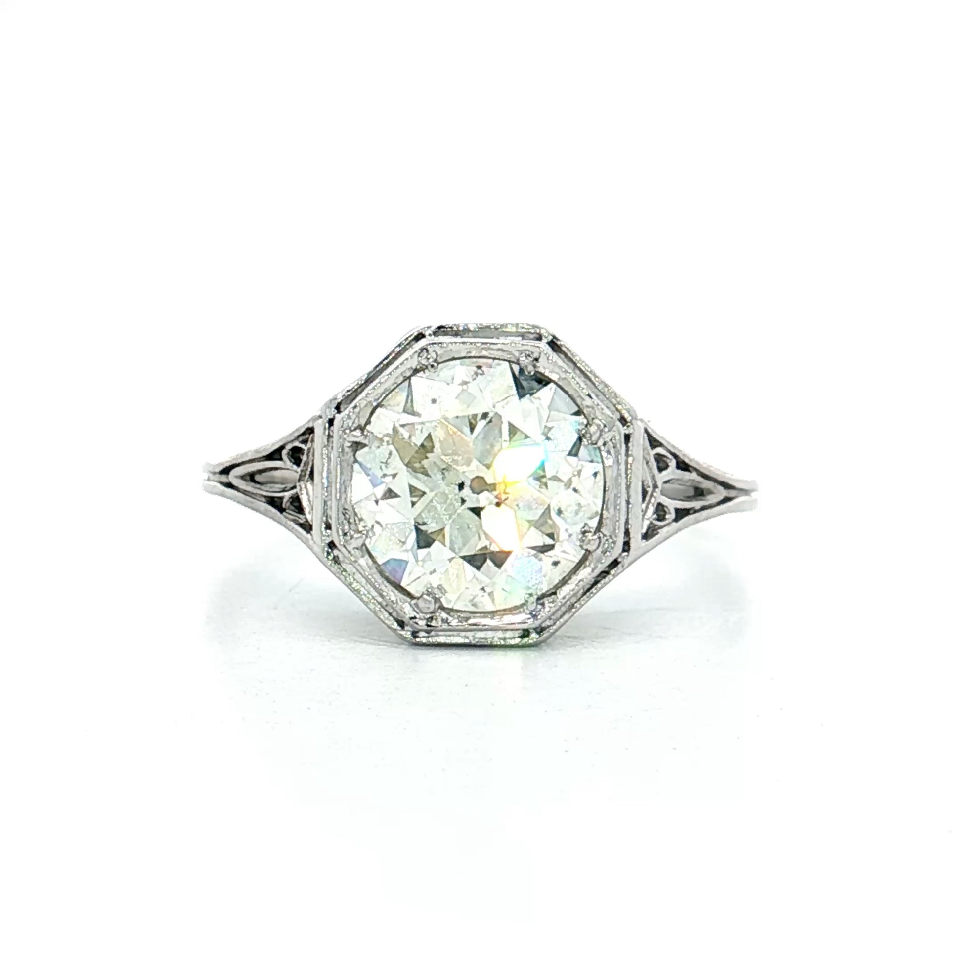 1.99 Antique Art Deco Diamond Engagement Ring Platinum