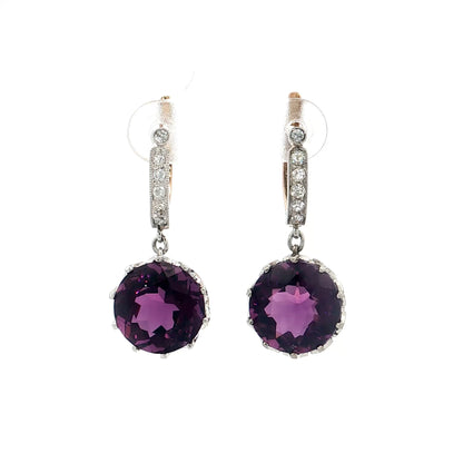 10.44 Amethyst & Diamond Drop Earrings 14k