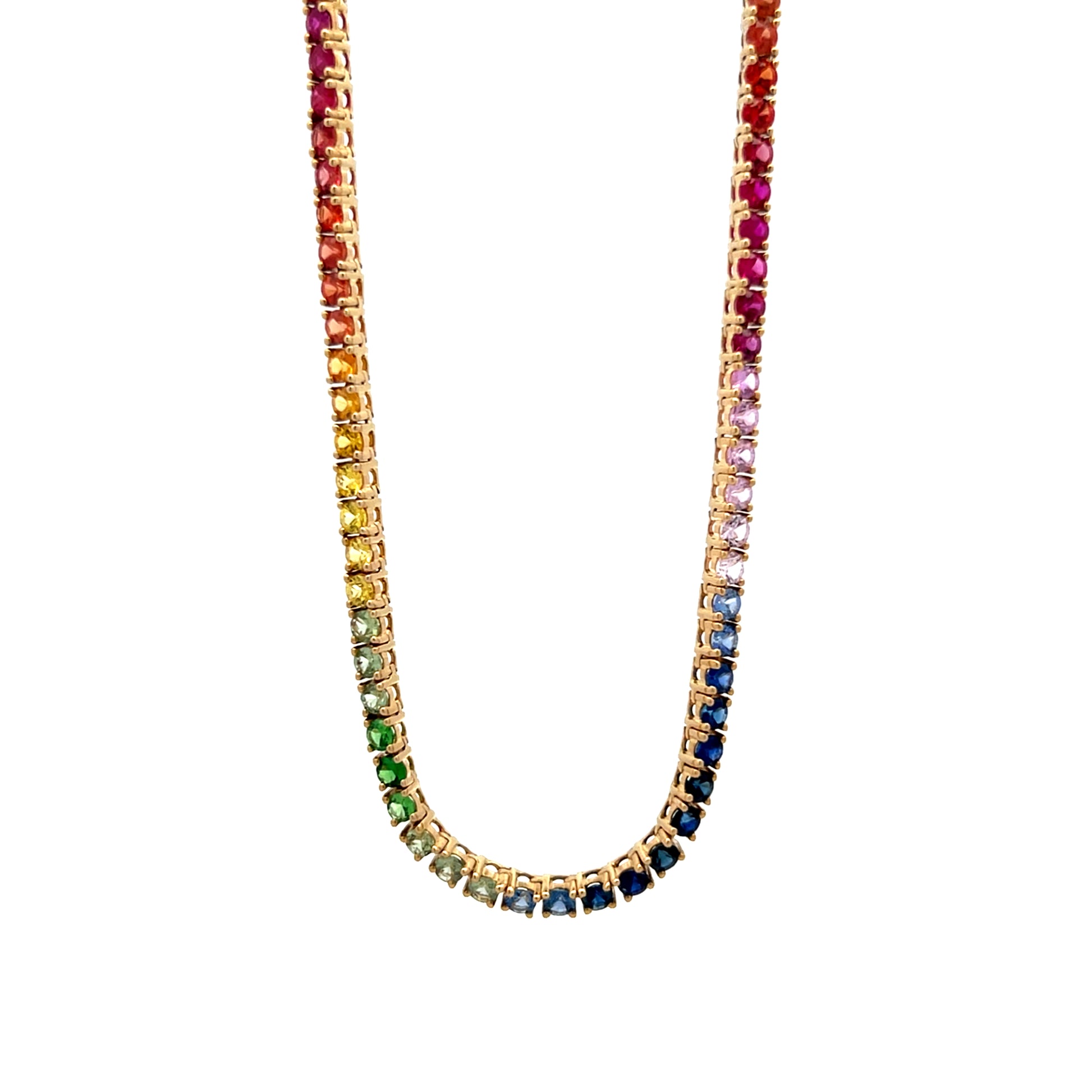 Rainbow Sapphire Necklace in 14k Yellow Gold – Filigree Jewelers