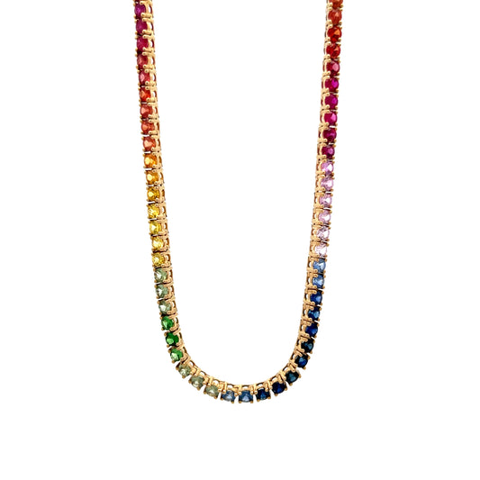 10.46 Rainbow Sapphire Necklace in 14k Yellow Gold