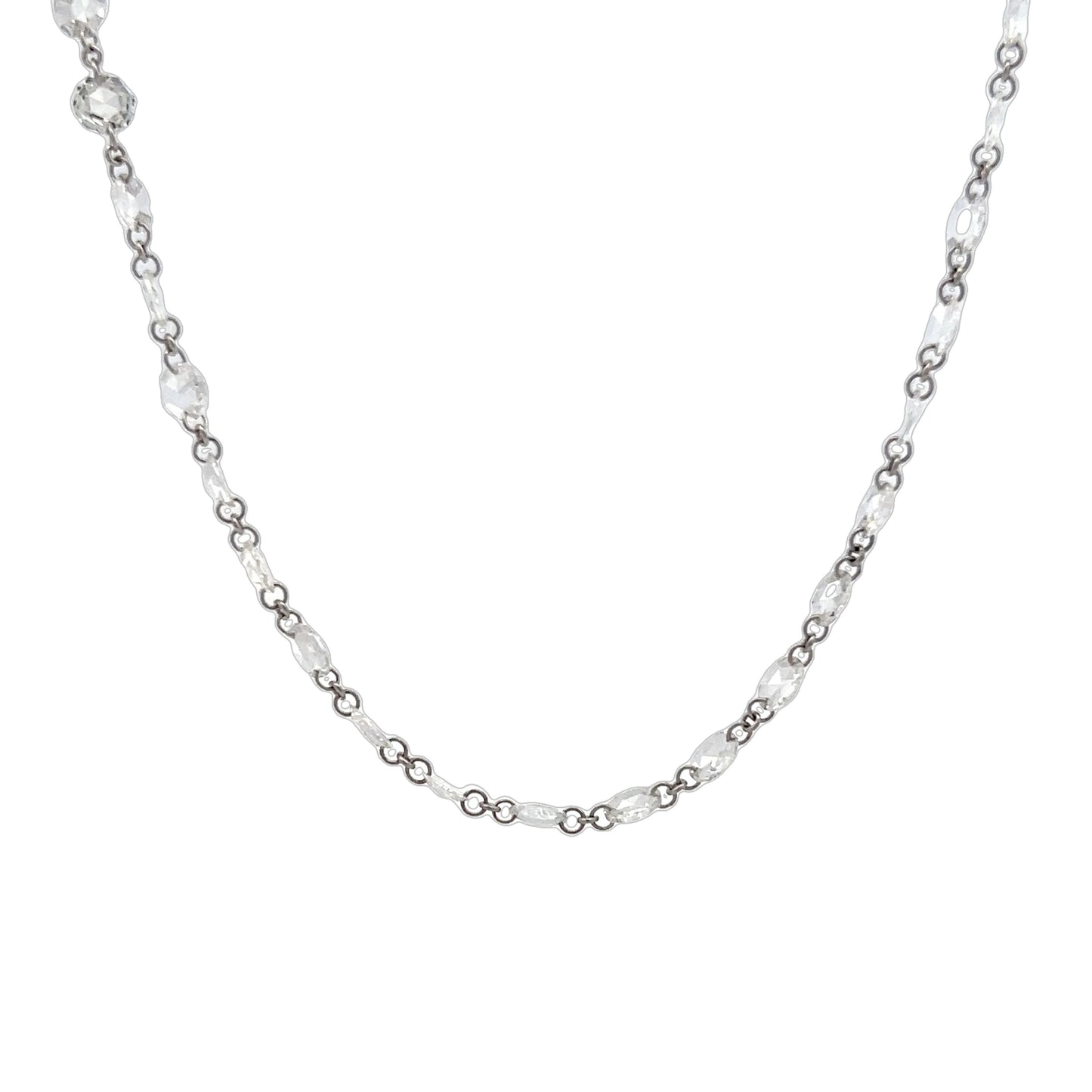 10.50 Carat Rose Cut Diamond Necklace in 18k White Gold