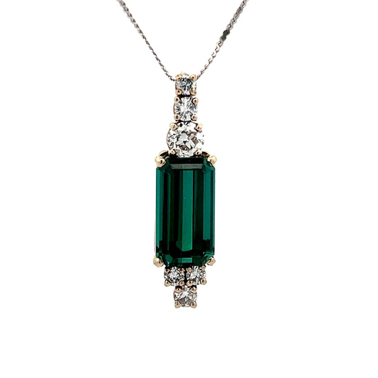 7.68 Green Tourmaline & Diamond Pendant in White Gold