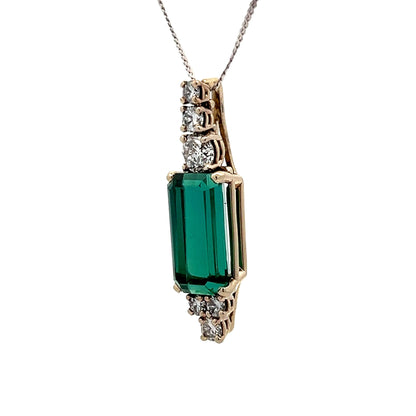 7.68 Green Tourmaline & Diamond Pendant in White Gold