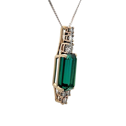 7.68 Green Tourmaline & Diamond Pendant in White Gold