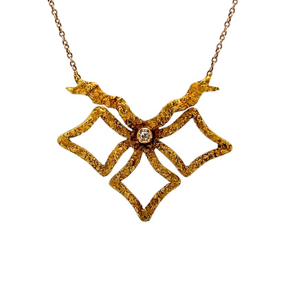 Vintage Art Nouveau Diamond Pendant Necklace in 18k Yellow Gold