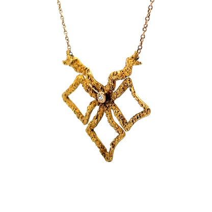 Vintage Art Nouveau Diamond Pendant Necklace in 18k Yellow Gold