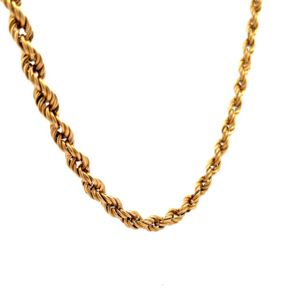 24 Inch Mens Rope Chain Necklace in 14k Yellow Gold
