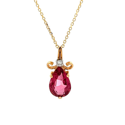 Pear Cut Pink Tourmaline Pendant Necklace in 14k Yellow Gold