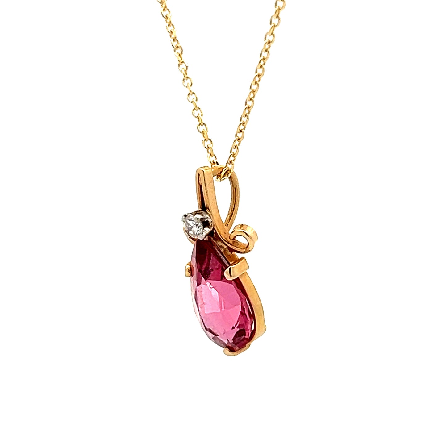 Pear Cut Pink Tourmaline Pendant Necklace in 14k Yellow Gold