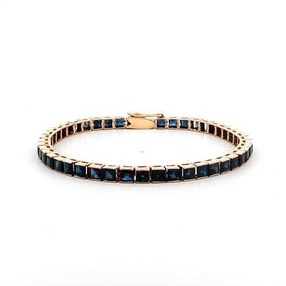 10 Carat Step Cut Sapphire Tennis Bracelet in 14k