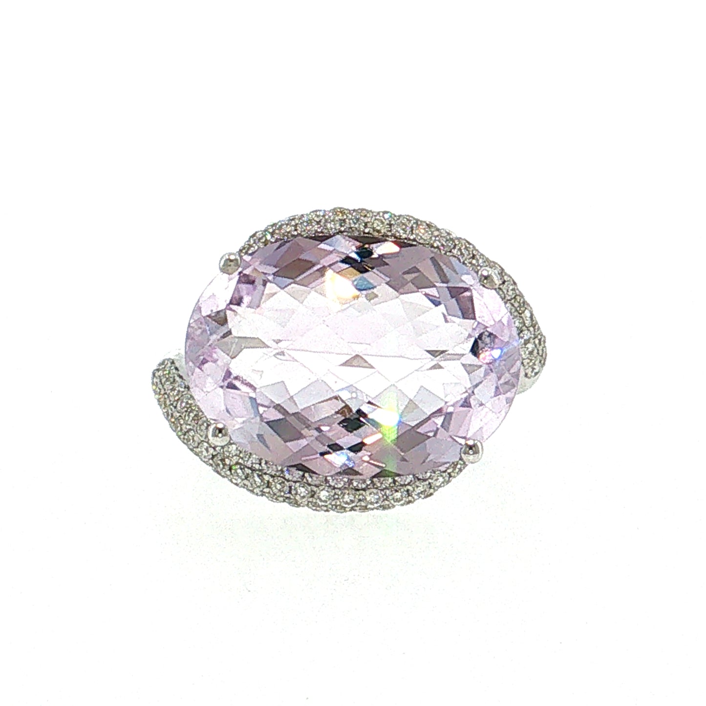 11.24 Kunzite & Diamond Cocktail Ring 18k White Gold