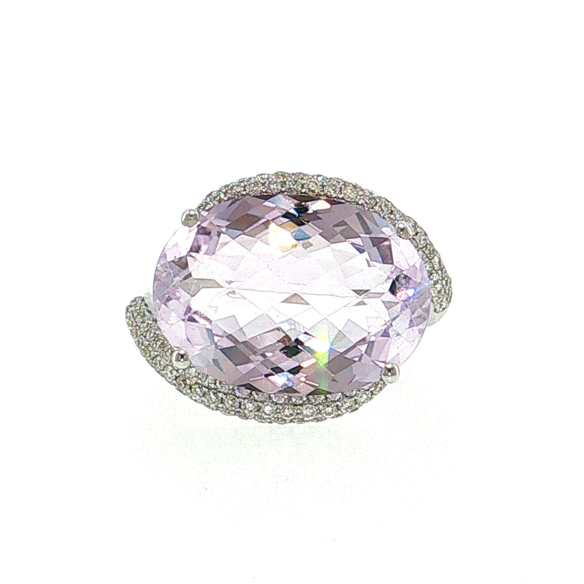 11.24 Kunzite & Diamond Cocktail Ring 18k White Gold