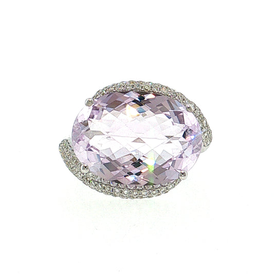 11.24 Kunzite & Diamond Cocktail Ring 18k White Gold