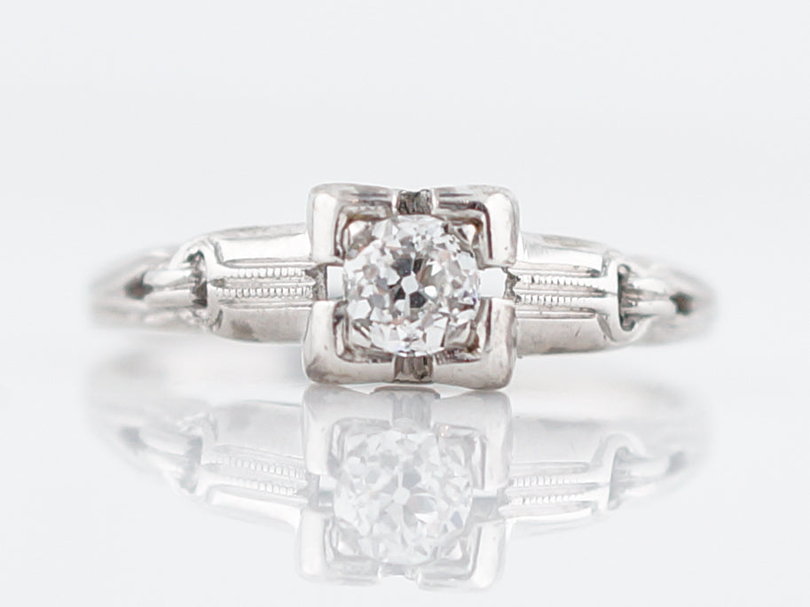 Detailed Old Euro Diamond Filigree Engagement Ring Art Deco
