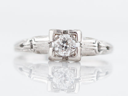 Detailed Old Euro Diamond Filigree Engagement Ring Art Deco