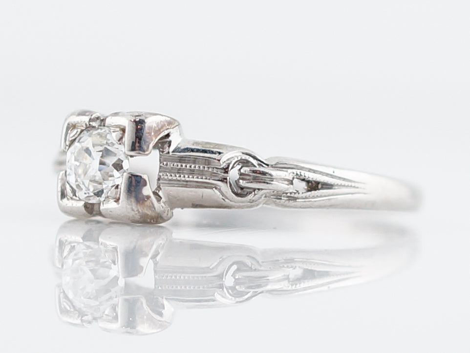 Detailed Old Euro Diamond Filigree Engagement Ring Art Deco