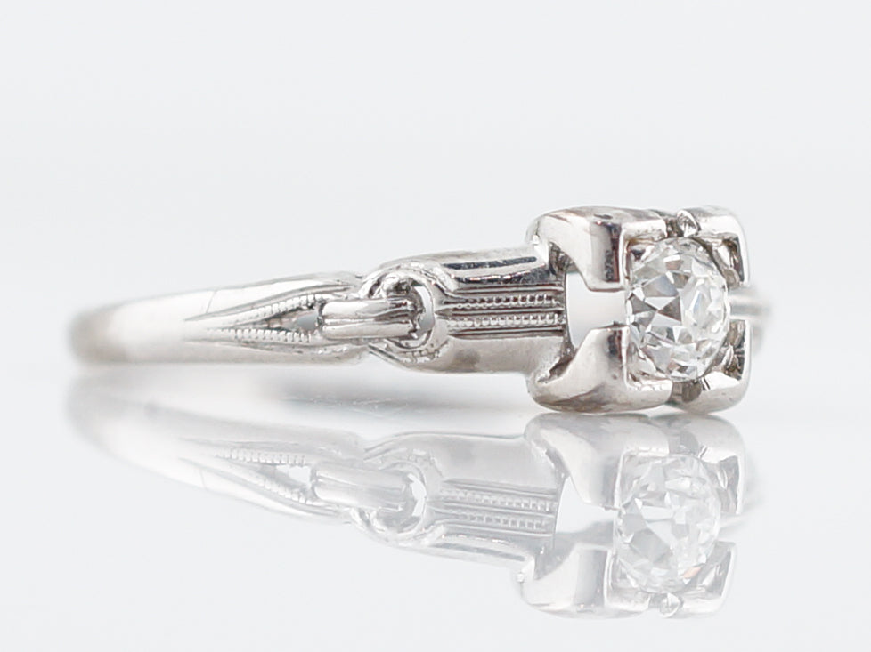 Detailed Old Euro Diamond Filigree Engagement Ring Art Deco