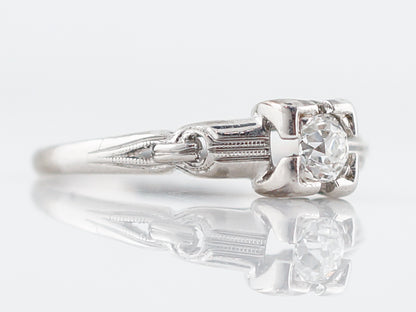 Detailed Old Euro Diamond Filigree Engagement Ring Art Deco