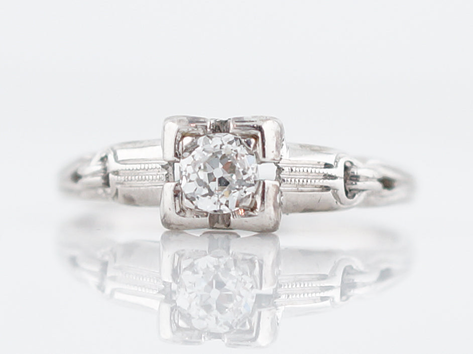 Detailed Old Euro Diamond Filigree Engagement Ring Art Deco